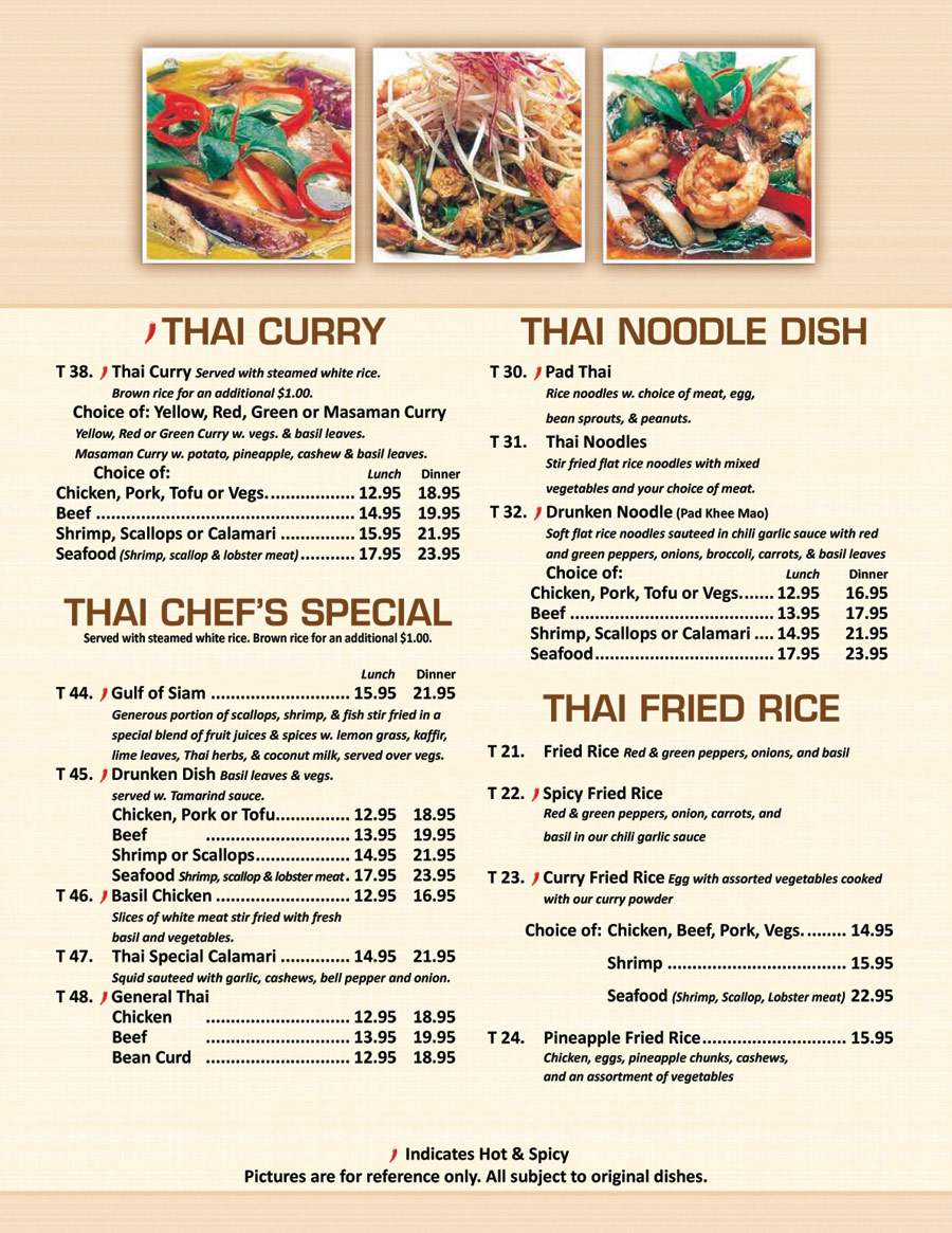 Japanese & Thai Menu - EAST Restaurant, Wells, Maine