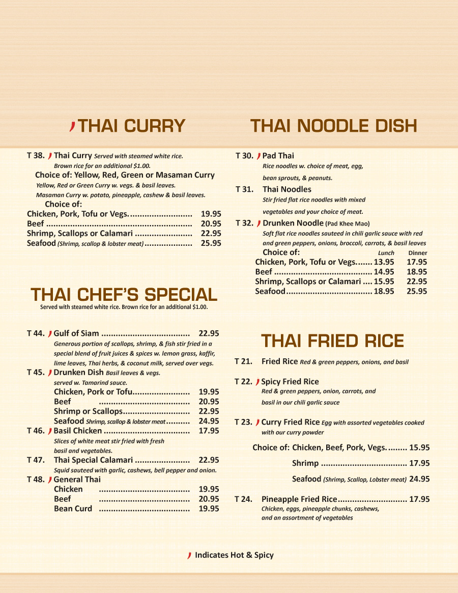 Thai Curry, Thai Noodle Dish, Thai Chef's Special, Thai Fried Rice