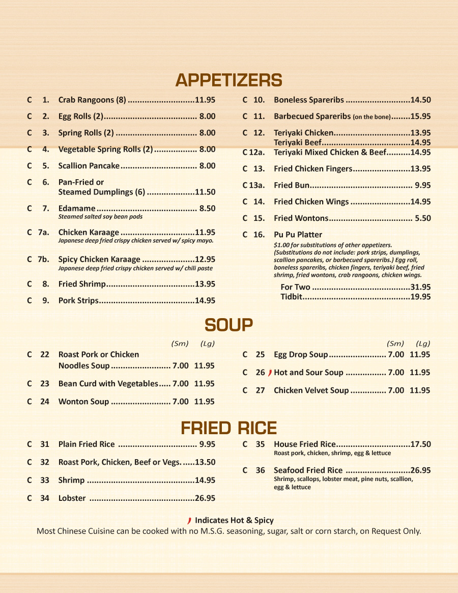 Appetizers, Soup, Fried Rice