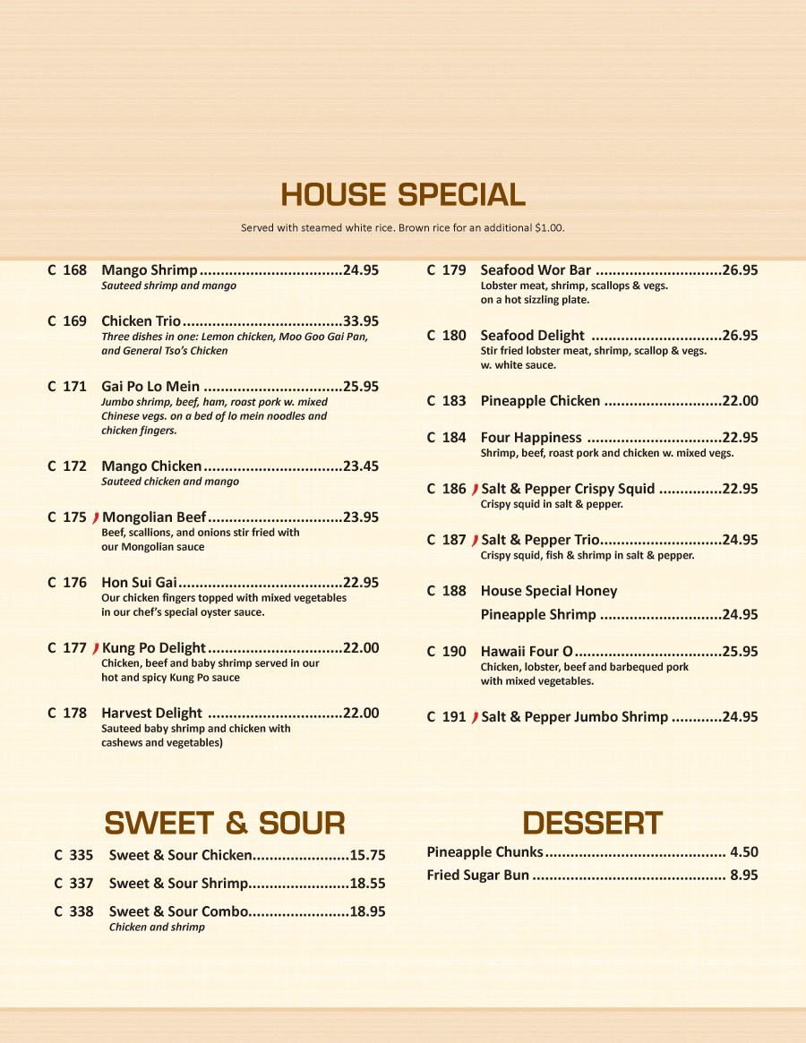 House Special, Sweet & Sour, Dessert