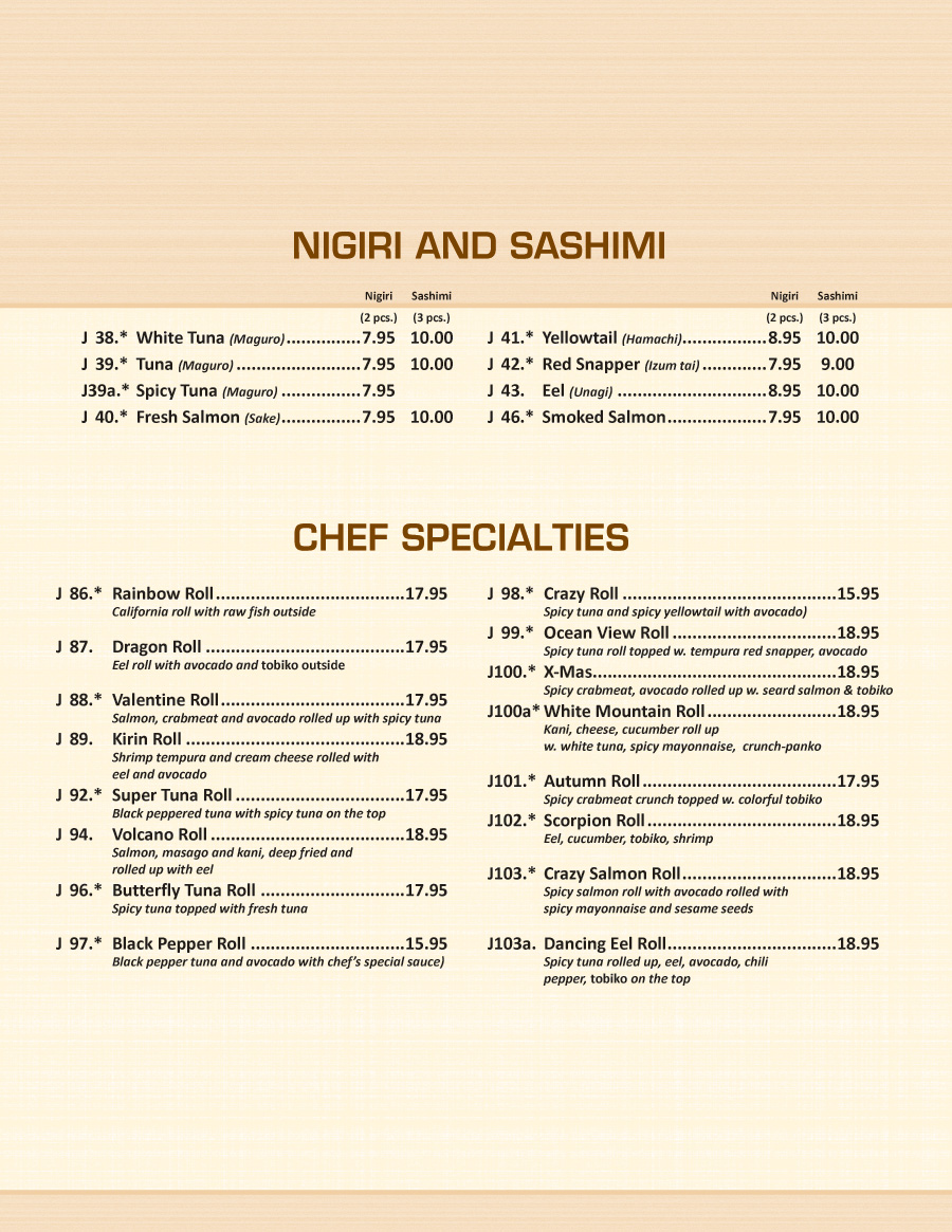 Nigiri and Sashimi, Chef Specialties